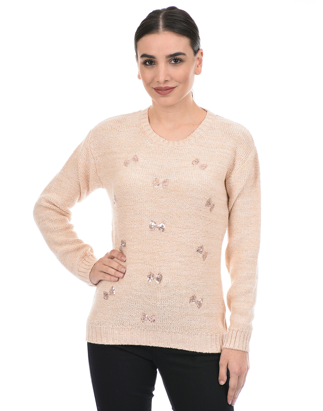 Species Women Peach Embellished Sweater